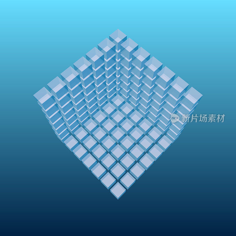 俯视图7x7x7 = 127个玻璃立方体形成的墙壁。与视角。